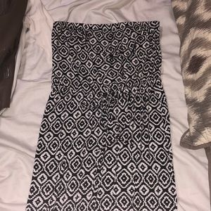 Aztec print black and white strapless maxi dress